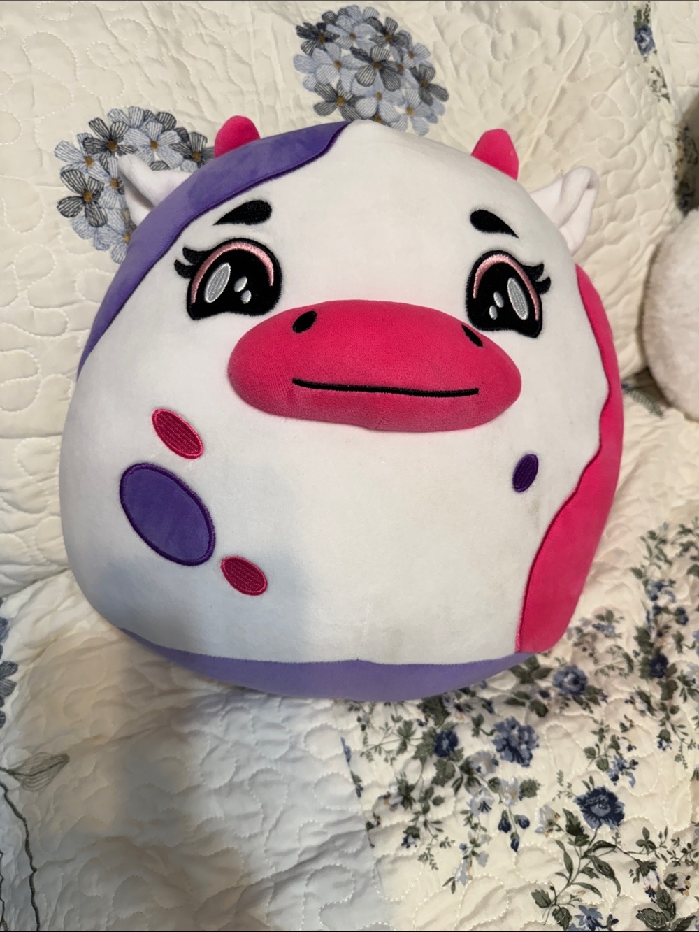 PBR Plush Cow Pillow Buddy - White with Pink & Purple Accents